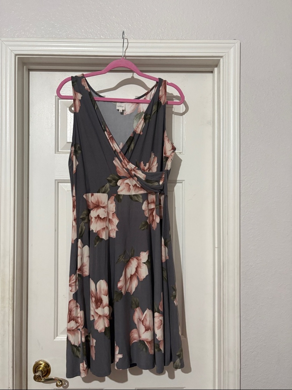 Kaileigh Gray Midi Dress with Pink Floral Print